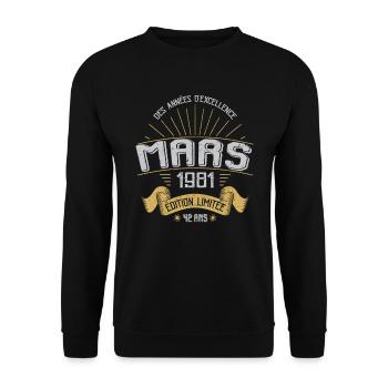 Mars 1981 42 Ans Anniversaire Vintage Idée Cadeau - Sweat-shirt Unisexe - noir - Devant - Alina (178cm) & Michal (187cm)