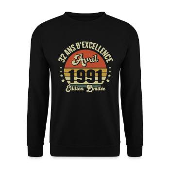 Avril 1991 32 Ans Anniversaire Vintage Idée Cadeau - Sweat-shirt Unisexe - noir - Devant - Alina (178cm) & Michal (187cm)