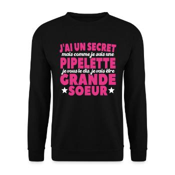 J'ai Un Secret Je Vais Être Grande Soeur - Sweat-shirt Unisexe - noir - Devant - Alina (178cm) & Michal (187cm)