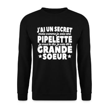 J'ai Un Secret Je Vais Être Grande Soeur - Sweat-shirt Unisexe - noir - Devant - Alina (178cm) & Michal (187cm)