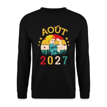 Août 2027 Anniversaire Vintage Happy Birthday - Sweat-shirt Unisexe - noir - Devant - Alina (178cm) & Michal (187cm)