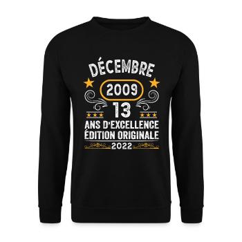 Anniversaire Vintage Idée Cadeau Décembre 2009 13 - Sweat-shirt Unisexe - noir - Devant - Alina (178cm) & Michal (187cm)