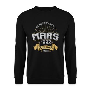 Mars 1992 31 Ans Anniversaire Vintage Idée Cadeau - Sweat-shirt Unisexe - noir - Devant - Alina (178cm) & Michal (187cm)