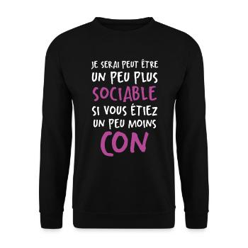 Humour Drôle Un Peu Plus Sociable Si Moins Cons - Sweat-shirt Unisexe - noir - Devant - Alina (178cm) & Michal (187cm)