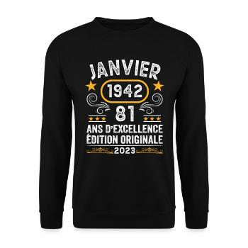 Anniversaire Vintage Idée Cadeau Janvier 1942 81 - Sweat-shirt Unisexe - noir - Devant - Alina (178cm) & Michal (187cm)