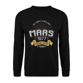 Mars 1977 46 Ans Anniversaire Vintage Idée Cadeau - Sweat-shirt Unisexe - noir - Devant - Alina (178cm) & Michal (187cm)