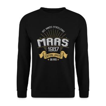 Mars 1987 36 Ans Anniversaire Vintage Idée Cadeau - Sweat-shirt Unisexe - noir - Devant - Alina (178cm) & Michal (187cm)