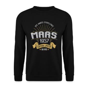 Mars 1957 66 Ans Anniversaire Vintage Idée Cadeau - Sweat-shirt Unisexe - noir - Devant - Alina (178cm) & Michal (187cm)
