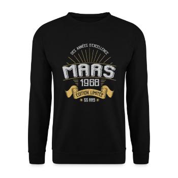 Mars 1968 55 Ans Anniversaire Vintage Idée Cadeau - Sweat-shirt Unisexe - noir - Devant - Alina (178cm) & Michal (187cm)