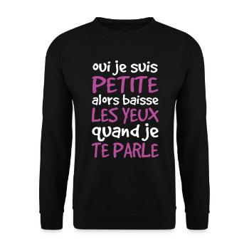Oui Je Suis Petite Alors Baisse Les Yeux - Sweat-shirt Unisexe - noir - Devant - Alina (178cm) & Michal (187cm)