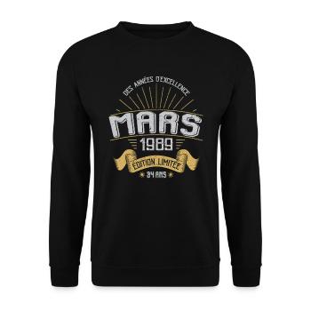 Mars 1989 34 Ans Anniversaire Vintage Idée Cadeau - Sweat-shirt Unisexe - noir - Devant - Alina (178cm) & Michal (187cm)