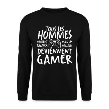 Les Meilleurs Hommes Deviennent Gamer - Sweat-shirt Unisexe - noir - Devant - Alina (178cm) & Michal (187cm)