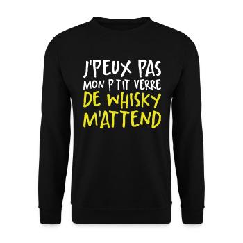 Je Peux Pas Mon P'tit Verre De Whisky M'attend - Sweat-shirt Unisexe - noir - Devant - Alina (178cm) & Michal (187cm)