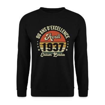 Avril 1937 86 Ans Anniversaire Vintage Idée Cadeau - Sweat-shirt Unisexe - noir - Devant - Alina (178cm) & Michal (187cm)