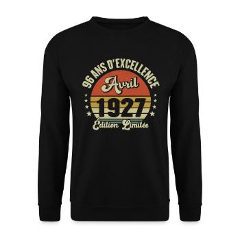 Avril 1927 96 Ans Anniversaire Vintage Idée Cadeau - Sweat-shirt Unisexe - noir - Devant - Alina (178cm) & Michal (187cm)