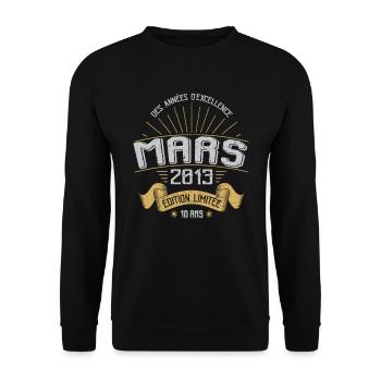 Mars 2013 10 Ans Anniversaire Vintage Idée Cadeau - Sweat-shirt Unisexe - noir - Devant - Alina (178cm) & Michal (187cm)