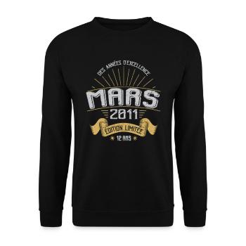 Mars 2011 12 Ans Anniversaire Vintage Idée Cadeau - Sweat-shirt Unisexe - noir - Devant - Alina (178cm) & Michal (187cm)