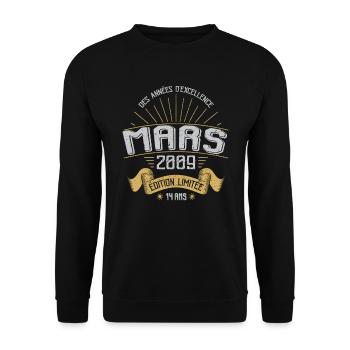 Mars 2009 14 Ans Anniversaire Vintage Idée Cadeau - Sweat-shirt Unisexe - noir - Devant - Alina (178cm) & Michal (187cm)