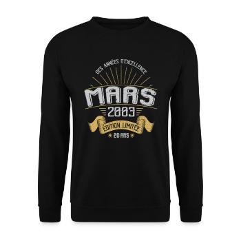 Mars 2003 20 Ans Anniversaire Vintage Idée Cadeau - Sweat-shirt Unisexe - noir - Devant - Alina (178cm) & Michal (187cm)
