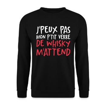 Je Peux Pas Mon P'tit Verre De Whisky M'attend - Sweat-shirt Unisexe - noir - Devant - Alina (178cm) & Michal (187cm)