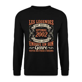 Anniversaire Vintage Idée Cadeau Septembre 2002 - Sweat-shirt Unisexe - noir - Devant - Alina (178cm) & Michal (187cm)