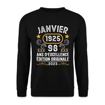 Anniversaire Vintage Idée Cadeau Janvier 1925 98 - Sweat-shirt Unisexe - noir - Devant - Alina (178cm) & Michal (187cm)