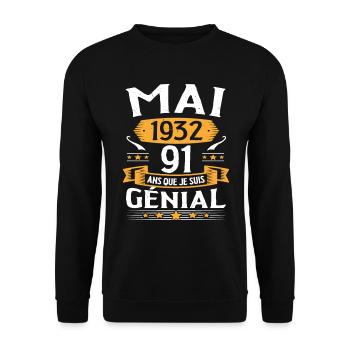 Mai 1932 91 Ans Que Je Suis Génial Anniversaire - Sweat-shirt Unisexe - noir - Devant - Alina (178cm) & Michal (187cm)