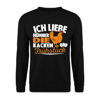 Ich Liebe Hühner Die Kacken Frühstück - Unisex Pullover - Schwarz - Vorne - Alina (178cm) & Michal (187cm)