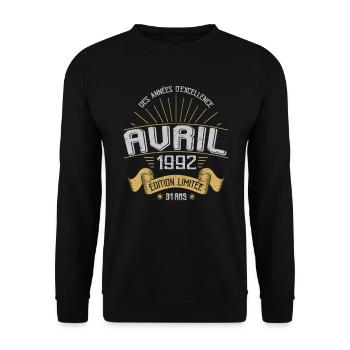 Avril 1992 31 Ans Anniversaire Vintage Idée Cadeau - Sweat-shirt Unisexe - noir - Devant - Alina (178cm) & Michal (187cm)