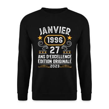 Anniversaire Vintage Idée Cadeau Janvier 1996 27 - Sweat-shirt Unisexe - noir - Devant - Alina (178cm) & Michal (187cm)