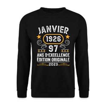 Anniversaire Vintage Idée Cadeau Janvier 1926 97 - Sweat-shirt Unisexe - noir - Devant - Alina (178cm) & Michal (187cm)