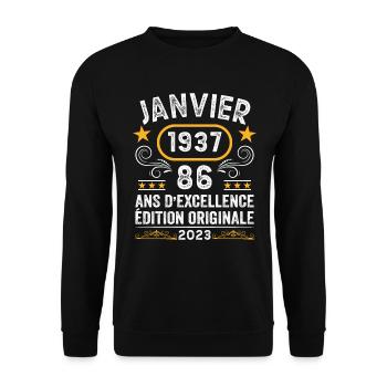 Anniversaire Vintage Idée Cadeau Janvier 1937 86 - Sweat-shirt Unisexe - noir - Devant - Alina (178cm) & Michal (187cm)