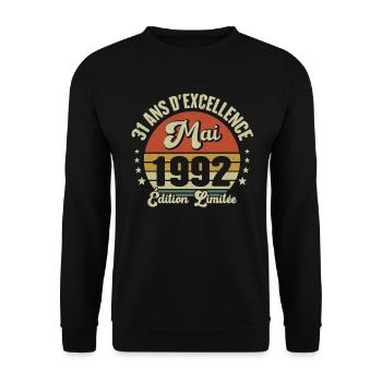 Mai 1992 31 Ans Anniversaire Vintage Idée Cadeau - Sweat-shirt Unisexe - noir - Devant - Alina (178cm) & Michal (187cm)