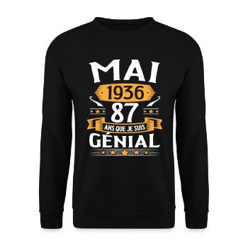 Mai 1936 87 Ans Que Je Suis Génial Anniversaire - Sweat-shirt Unisexe - noir - Devant - Alina (178cm) & Michal (187cm)