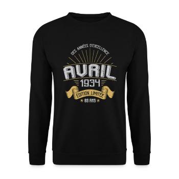 Avril 1934 89 Ans Anniversaire Vintage Idée Cadeau - Sweat-shirt Unisexe - noir - Devant - Alina (178cm) & Michal (187cm)