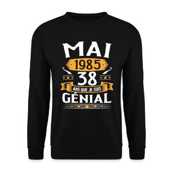 Mai 1985 38 Ans Que Je Suis Génial Anniversaire - Sweat-shirt Unisexe - noir - Devant - Alina (178cm) & Michal (187cm)