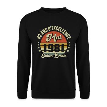 Mai 1981 42 Ans Anniversaire Vintage Idée Cadeau - Sweat-shirt Unisexe - noir - Devant - Alina (178cm) & Michal (187cm)