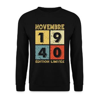Anniversaire Vintage Idée Cadeau Novembre 1940 - Sweat-shirt Unisexe - noir - Devant - Alina (178cm) & Michal (187cm)