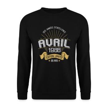 Avril 1988 35 Ans Anniversaire Vintage Idée Cadeau - Sweat-shirt Unisexe - noir - Devant - Alina (178cm) & Michal (187cm)