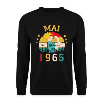 Mai 1965 Anniversaire Vintage Happy Birthday - Sweat-shirt Unisexe - noir - Devant - Alina (178cm) & Michal (187cm)