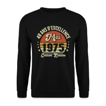 Mai 1975 48 Ans Anniversaire Vintage Idée Cadeau - Sweat-shirt Unisexe - noir - Devant - Alina (178cm) & Michal (187cm)