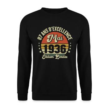 May 1936 87 Years Anniversary Vintage Gift Idea - Unisex Sweatshirt - black - Front - Alina (178cm) & Michal (187cm)