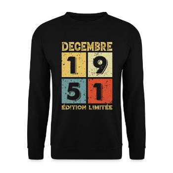 Anniversaire Vintage Idée Cadeau Décembre 1951 - Sweat-shirt Unisexe - noir - Devant - Alina (178cm) & Michal (187cm)