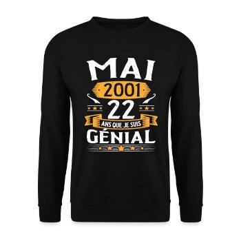 Mai 2001 22 Ans Que Je Suis Génial Anniversaire - Sweat-shirt Unisexe - noir - Devant - Alina (178cm) & Michal (187cm)