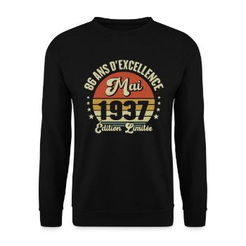 Mai 1937 86 Ans Anniversaire Vintage Idée Cadeau - Sweat-shirt Unisexe - noir - Devant - Alina (178cm) & Michal (187cm)