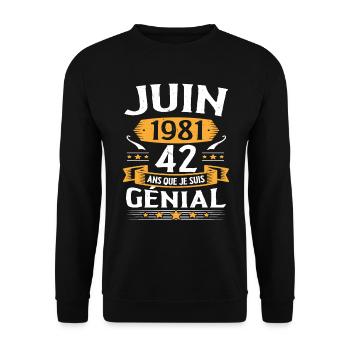 Juin 1981 42 Ans Que Je Suis Génial Anniversaire - Sweat-shirt Unisexe - noir - Devant - Alina (178cm) & Michal (187cm)