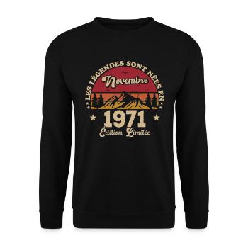 Les Légendes Sont Nées En Novembre 1971 - Sweat-shirt Unisexe - noir - Devant - Alina (178cm) & Michal (187cm)
