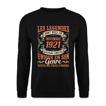 Les Légendes Sont Nées En Novembre 1921 Cadeau - Sweat-shirt Unisexe - noir - Devant - Alina (178cm) & Michal (187cm)