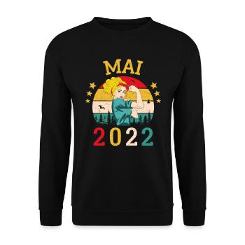 Mai 2022 Anniversaire Vintage Happy Birthday - Sweat-shirt Unisexe - noir - Devant - Alina (178cm) & Michal (187cm)