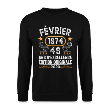 Anniversaire Vintage Idée Cadeau Février 1974 49 - Sweat-shirt Unisexe - noir - Devant - Alina (178cm) & Michal (187cm)